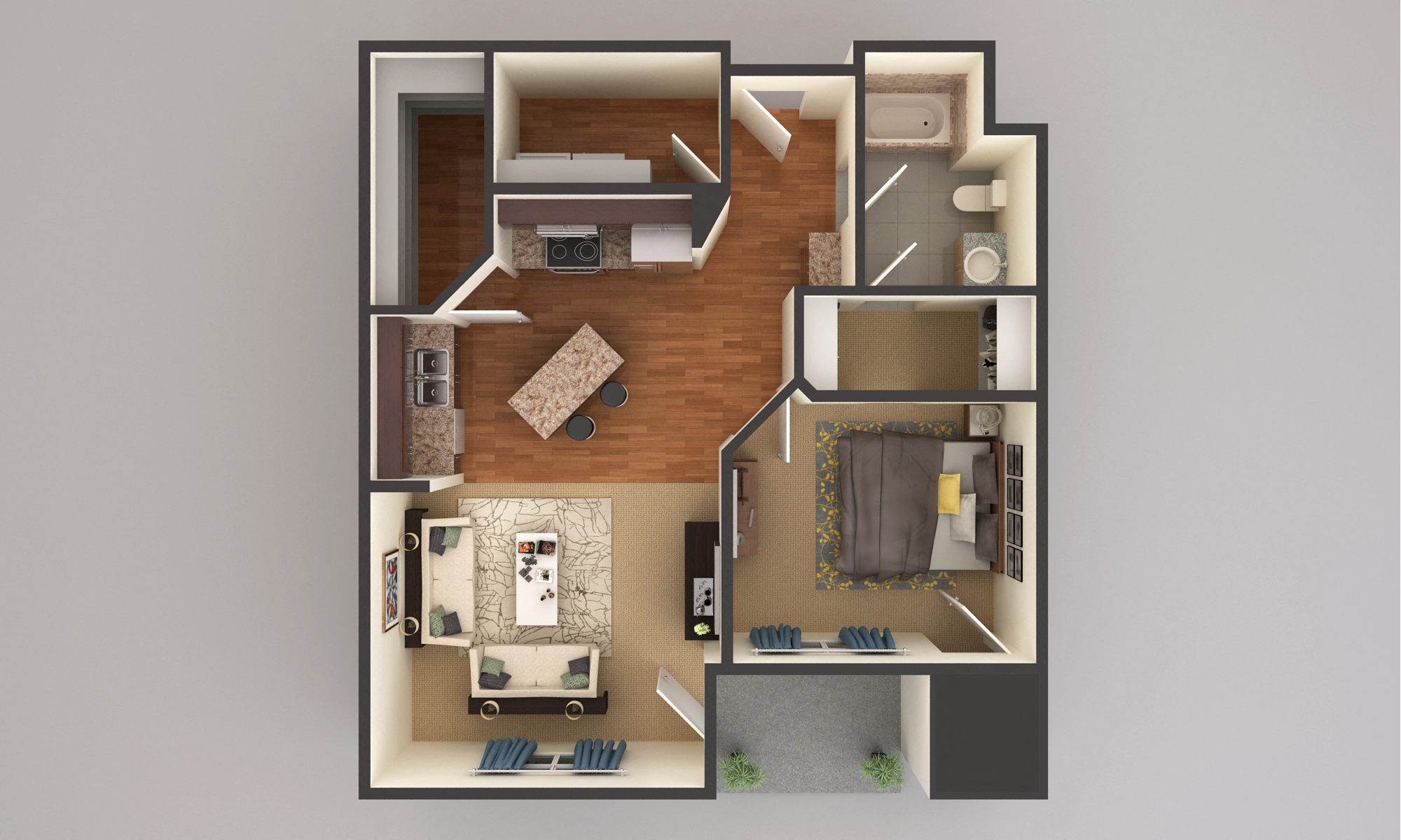 Floor plan for 1 bed, 1 bath, 900 sqft